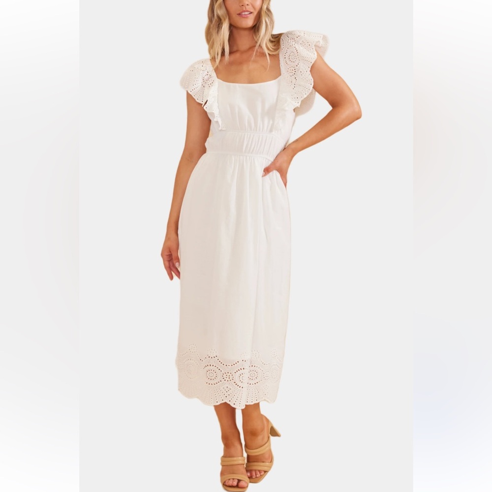 MINKPINK NWT SIZE MEDIUM WHITE LACE RUFFLE MIDI SUMMER SUN DRESS
